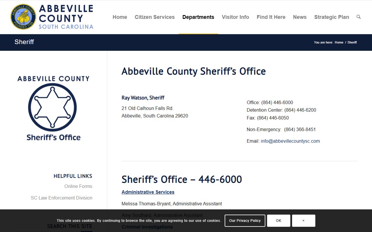 Abbeville County Sheriff's Office released inmates records
