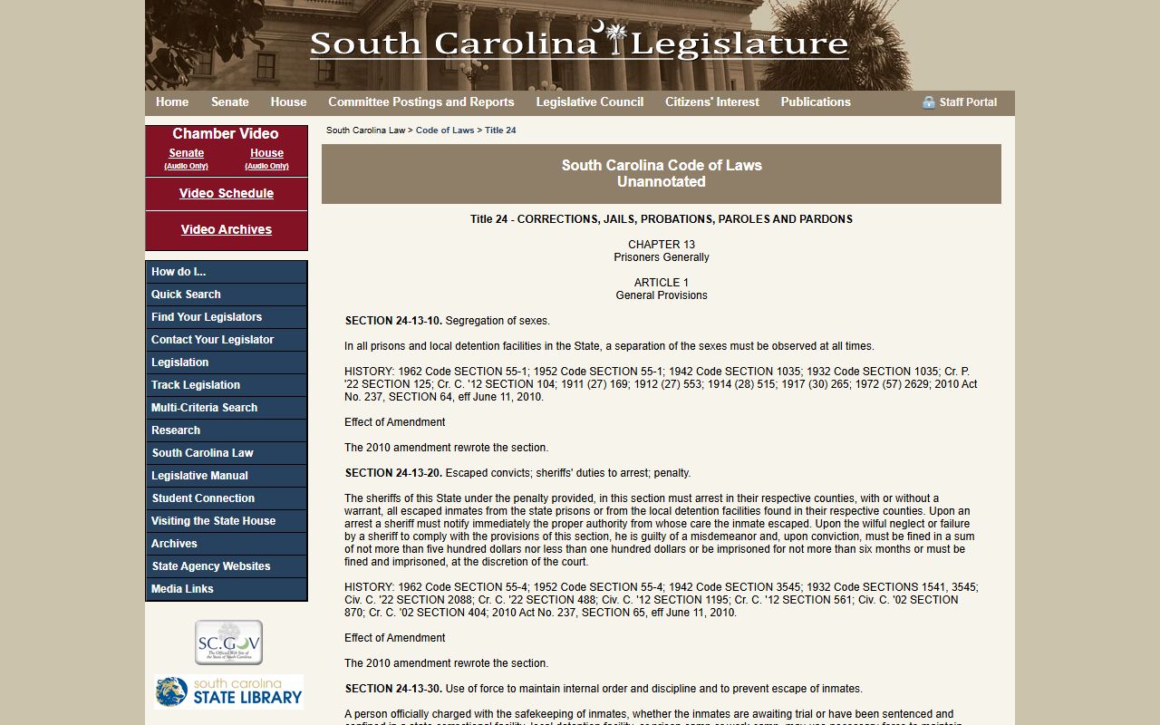 South Carolina inmate release statutes Title 24 Chapter 13 governing parole and supervised furlough